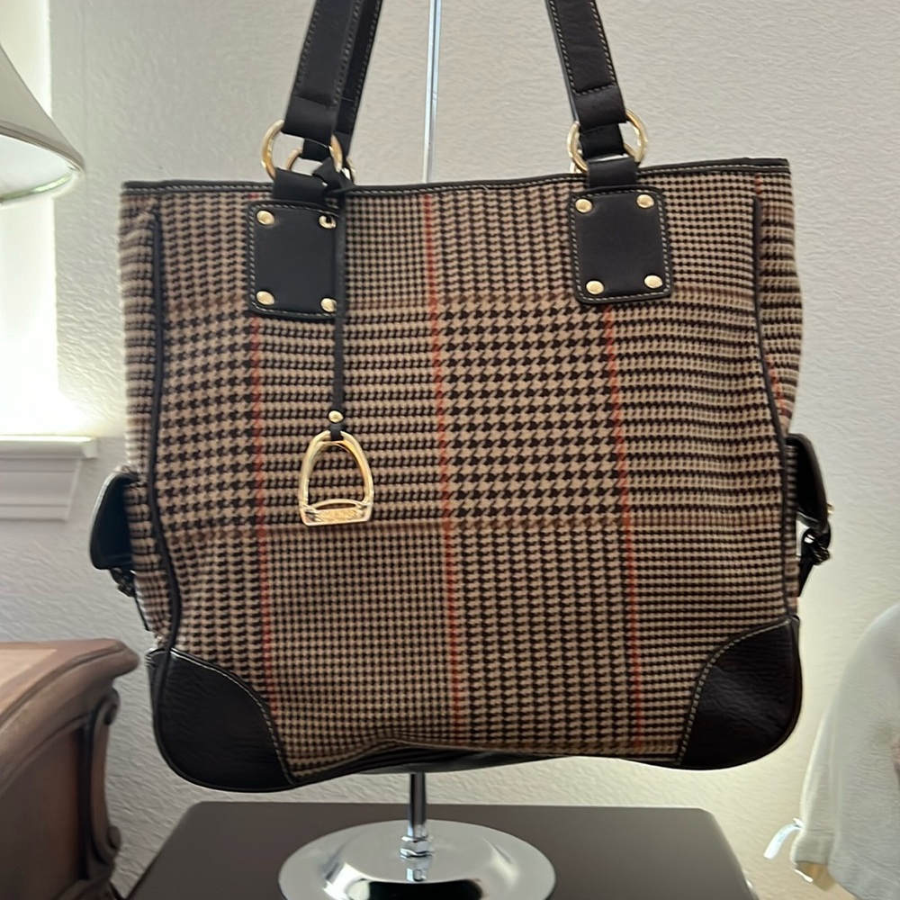 Chaps houndstooth large tote EUC by Ralph Lauren